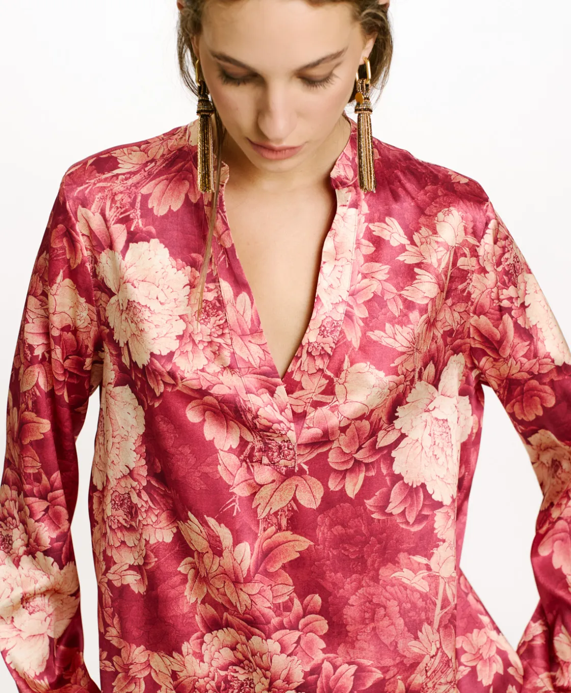 Momoni Chemises Et Blouses*BLOUSE ATLANTA EN SATIN STRETCH IMPRIMÉ - FUCHSIA/CRÈME Fuchsia/Crème