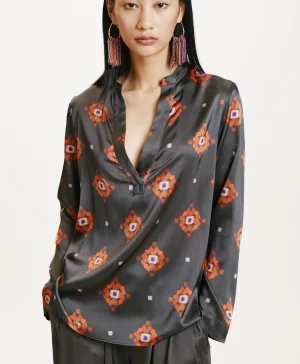 Momoni Chemises Et Blouses*BLOUSE ATLANTA EN SATIN STRETCH IMPRIMÉ - Boue/Lilas