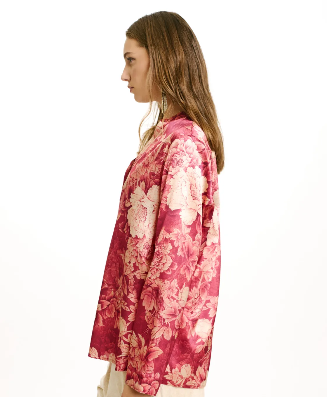 Momoni Chemises Et Blouses*BLOUSE ATLANTA EN SATIN STRETCH IMPRIMÉ - FUCHSIA/CRÈME Fuchsia/Crème
