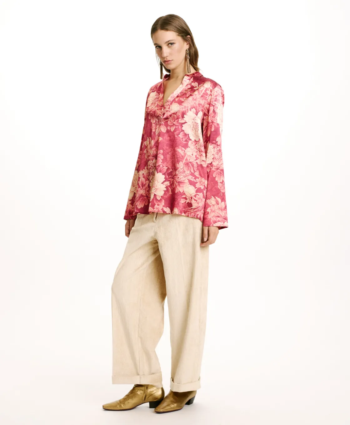 Momoni Chemises Et Blouses*BLOUSE ATLANTA EN SATIN STRETCH IMPRIMÉ - FUCHSIA/CRÈME Fuchsia/Crème