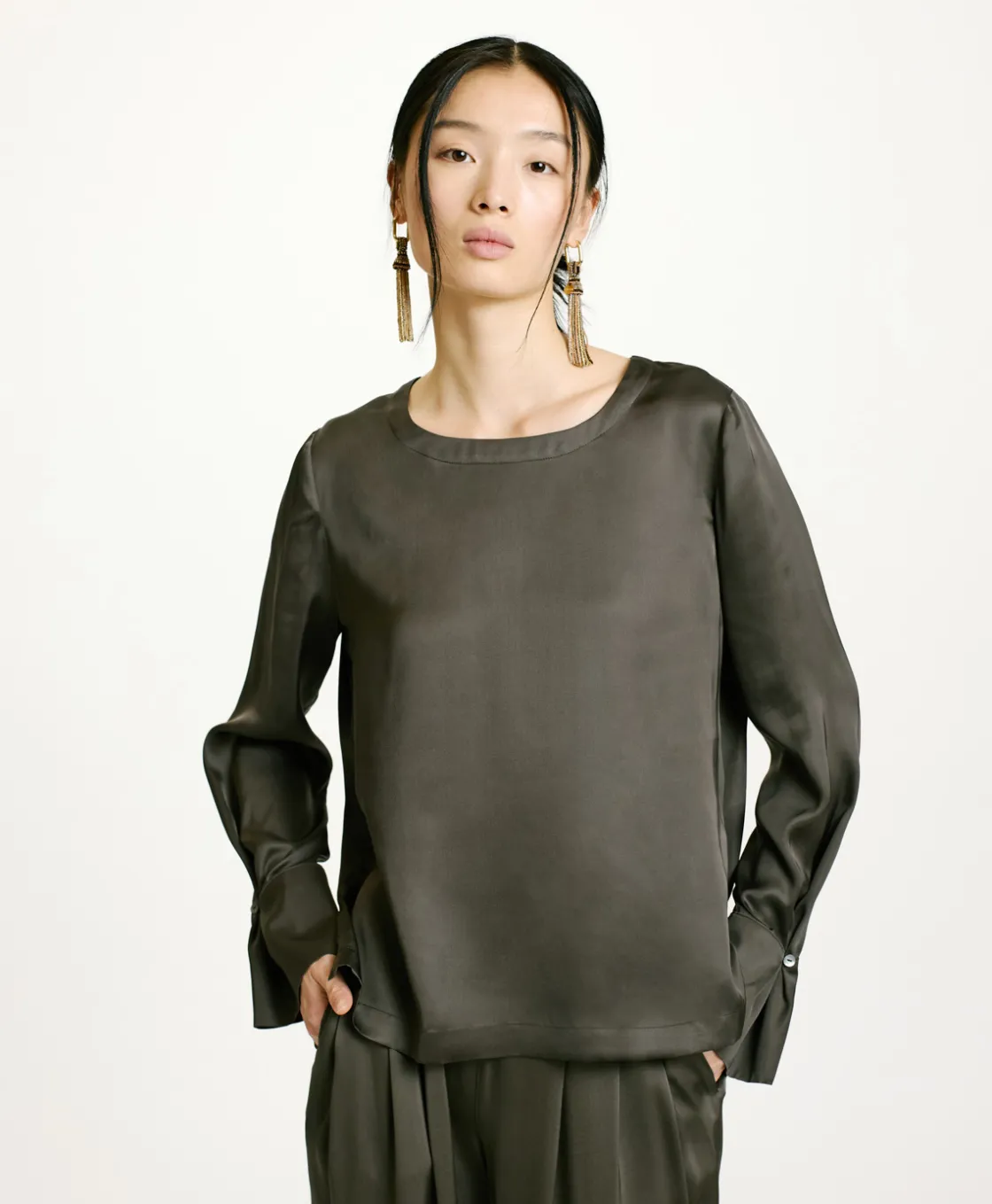 Momoni Chemises Et Blouses*BLOUSE KENTA EN SOIE LAVÉE - VERT MILITAIRE VertMilitaire