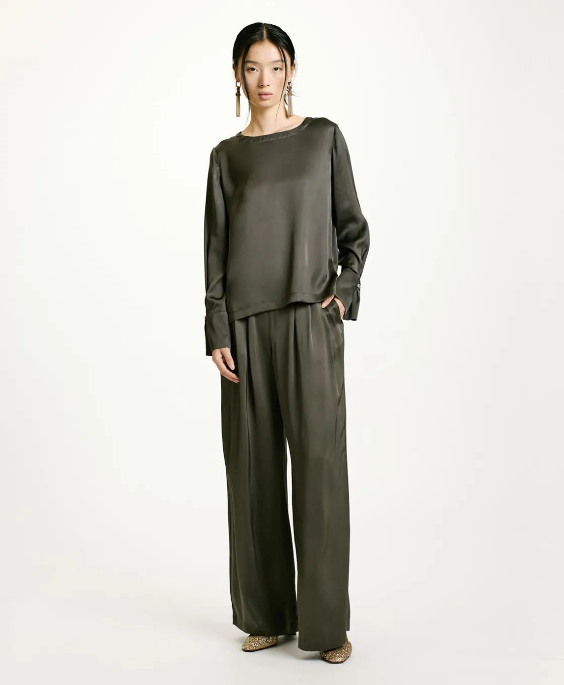 Momoni Chemises Et Blouses*BLOUSE KENTA EN SOIE LAVÉE - VERT MILITAIRE VertMilitaire