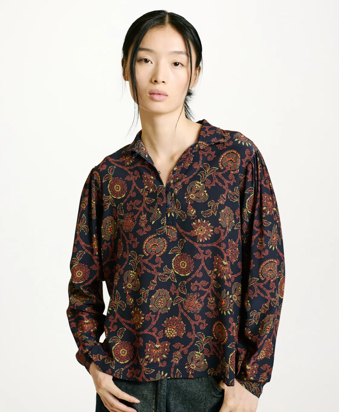 Momoni Chemises Et Blouses*BLOUSE NAGISO EN CRÊPE DE CHINE IMPRIMÉ - Bleu/Orange