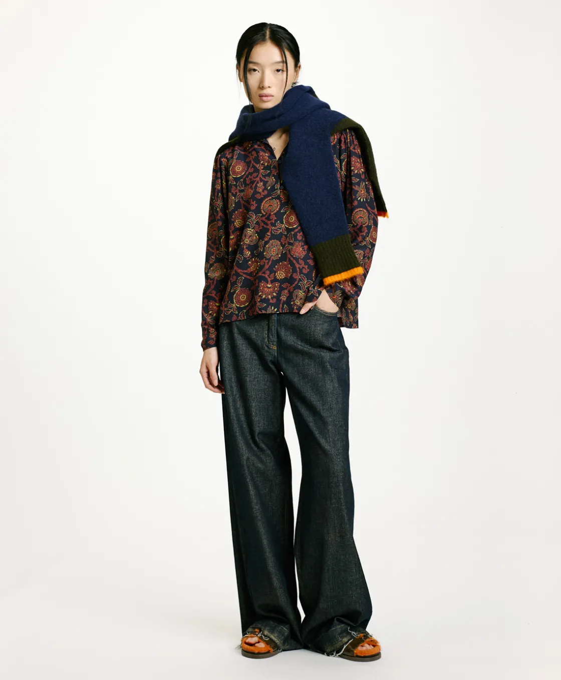 Momoni Chemises Et Blouses*BLOUSE NAGISO EN CRÊPE DE CHINE IMPRIMÉ - Bleu/Orange