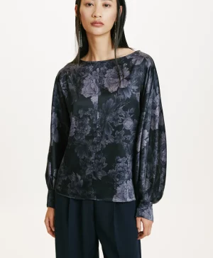 Momoni Chemises Et Blouses*BLOUSE SAGI EN SATIN STRETCH IMPRIMÉ - BLEU/BLEU NUIT Bleu/BleuNuit