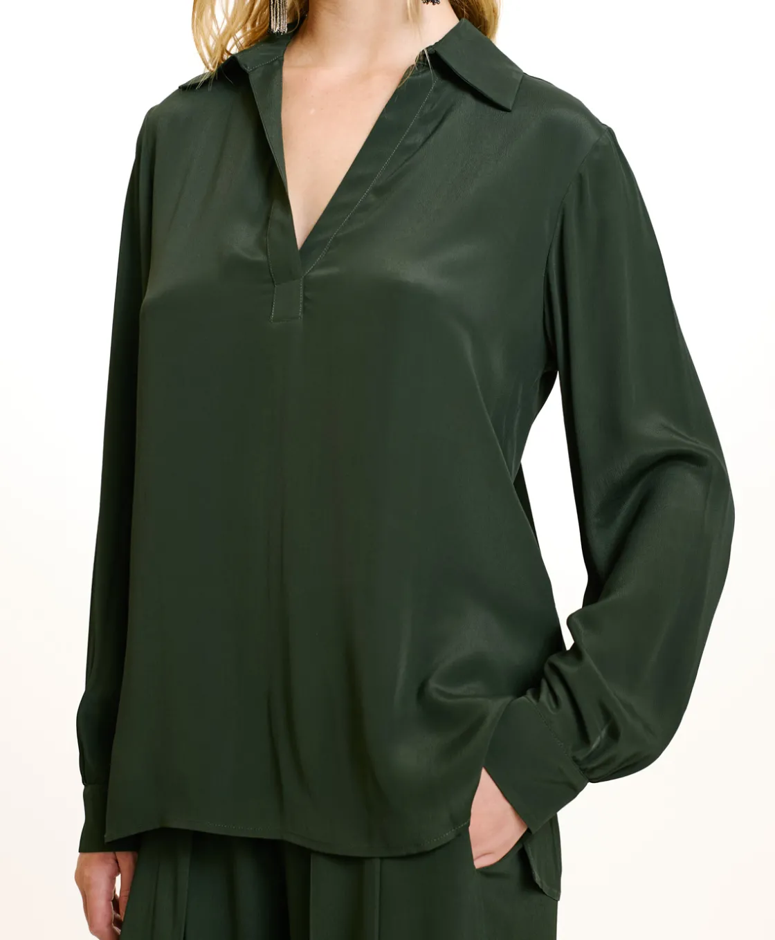 Momoni Chemises Et Blouses*BLOUSE SUE EN ACÉTATE/SOIE UNI - FORÊT Forêt