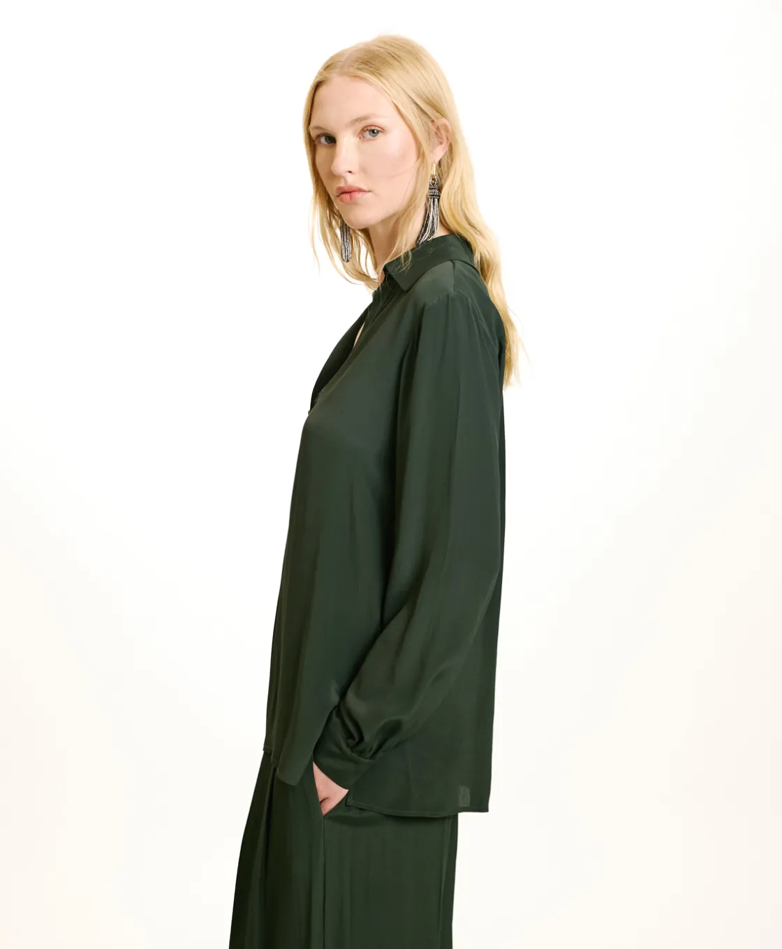Momoni Chemises Et Blouses*BLOUSE SUE EN ACÉTATE/SOIE UNI - FORÊT Forêt