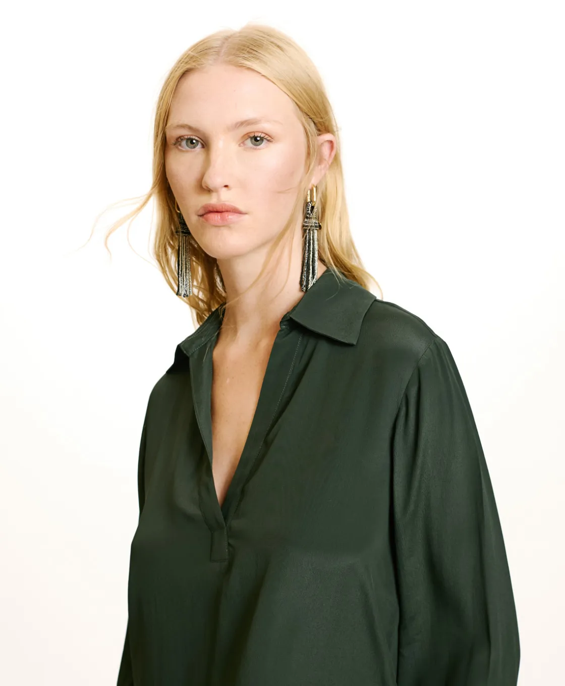 Momoni Chemises Et Blouses*BLOUSE SUE EN ACÉTATE/SOIE UNI - FORÊT Forêt