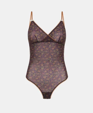 Momoni Bodys Et Nuisettes*BODY TORE EN NYLON IMPRIMÉ - Bleu/Orange