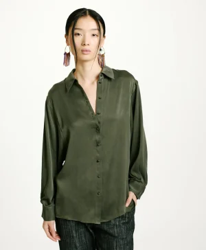 Momoni Chemises Et Blouses*CHEMISIER AKEMI EN SOIE SANDWASHED UNIE - Bambou