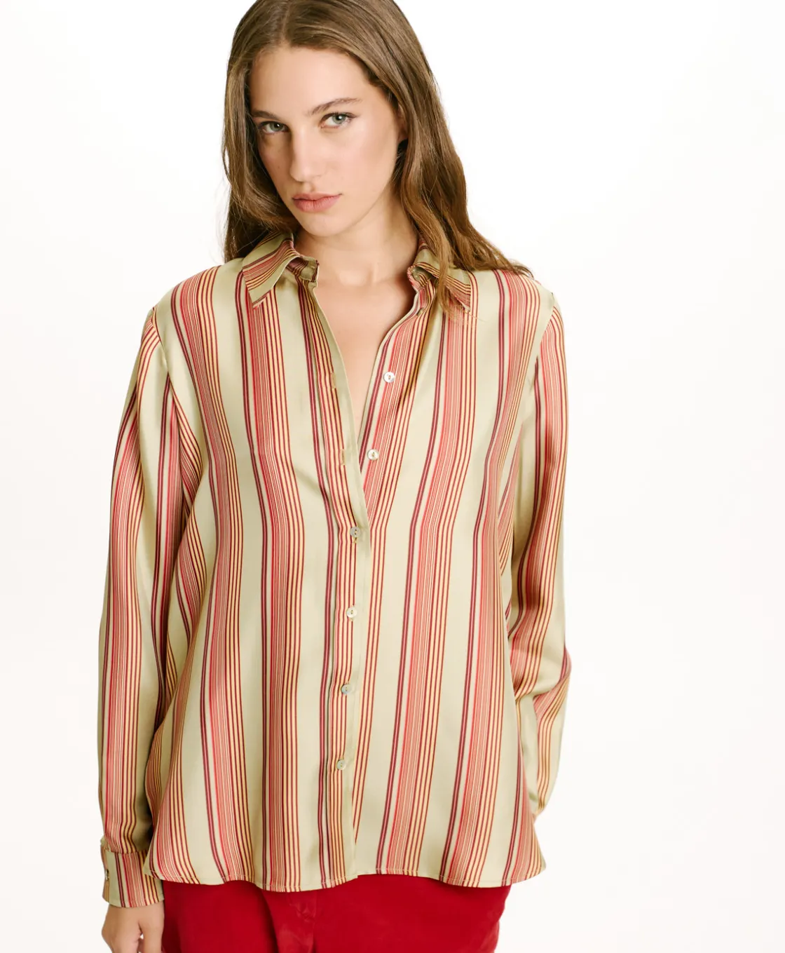 Momoni Chemises Et Blouses*CHEMISIER ARLES EN SERGÉ DE SOIE IMPRIMÉ - VERT AQUA/ROUGE VertAqua/Rouge