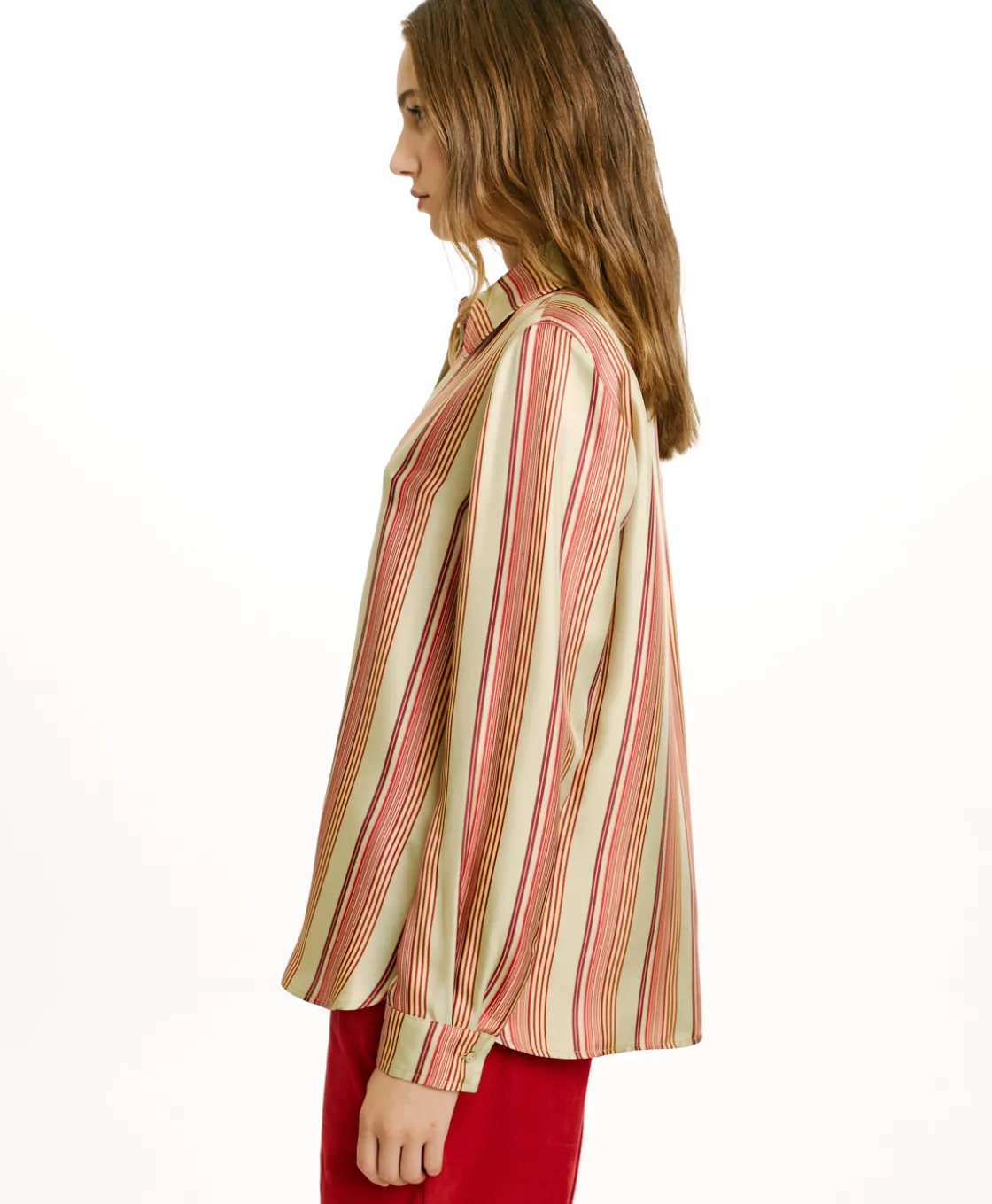 Momoni Chemises Et Blouses*CHEMISIER ARLES EN SERGÉ DE SOIE IMPRIMÉ - VERT AQUA/ROUGE VertAqua/Rouge