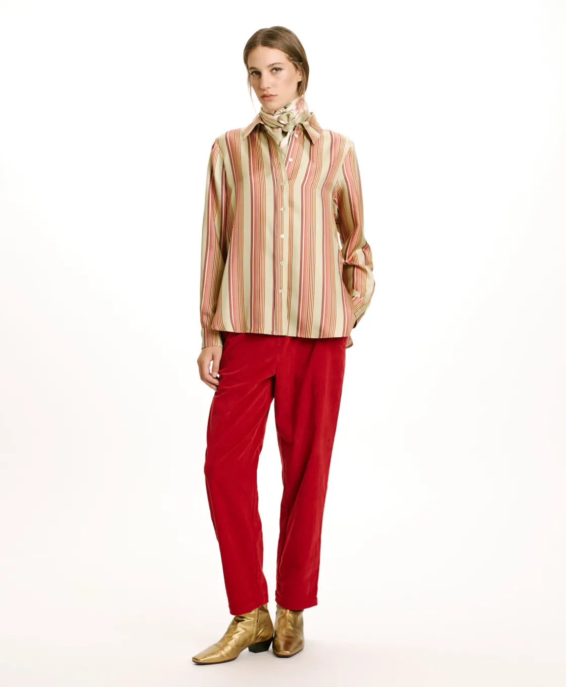 Momoni Chemises Et Blouses*CHEMISIER ARLES EN SERGÉ DE SOIE IMPRIMÉ - VERT AQUA/ROUGE VertAqua/Rouge