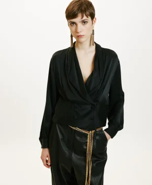 Momoni Chemises Et Blouses*CHEMISIER AYUMI EN SOIE SANDWASHED UNIE - Noir