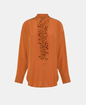Momoni Chemises Et Blouses*CHEMISIER BILANCIA EN RAYONNE LÉGÈRE UNIE - ORANGE ÉRABLE OrangeÉrable