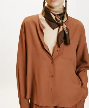 Momoni Costumes*CHEMISIER DARUMA EN ACÉTATE/SOIE UNI - Amande