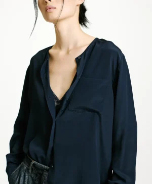 Momoni Chemises Et Blouses*CHEMISIER DARUMA EN ACÉTATE/SOIE UNI - Bleu