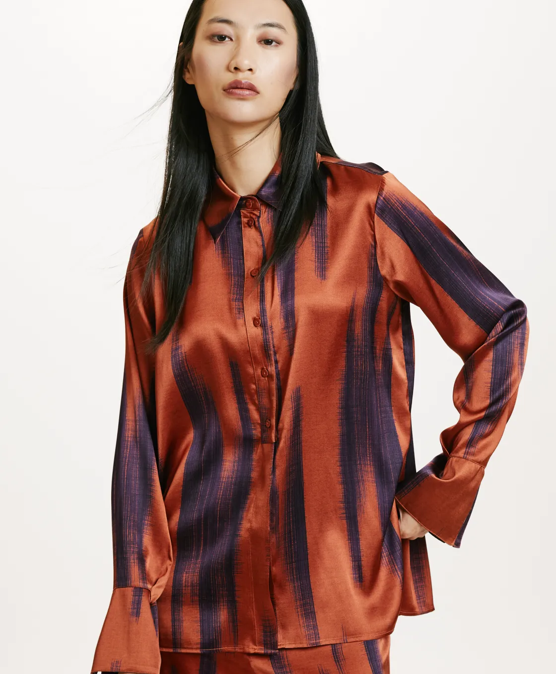 Momoni Chemises Et Blouses*CHEMISIER HAKINARI EN SATIN STRETCH IMPRIMÉ - Rouille/Encre