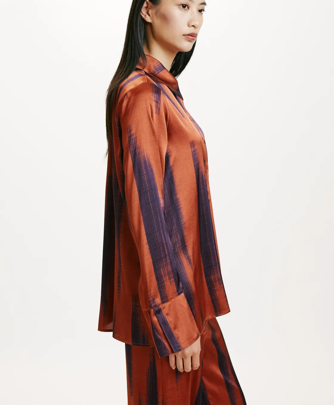 Momoni Chemises Et Blouses*CHEMISIER HAKINARI EN SATIN STRETCH IMPRIMÉ - Rouille/Encre