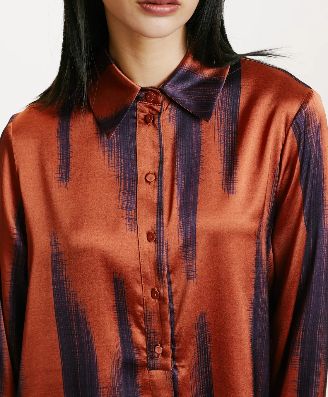 Momoni Chemises Et Blouses*CHEMISIER HAKINARI EN SATIN STRETCH IMPRIMÉ - Rouille/Encre
