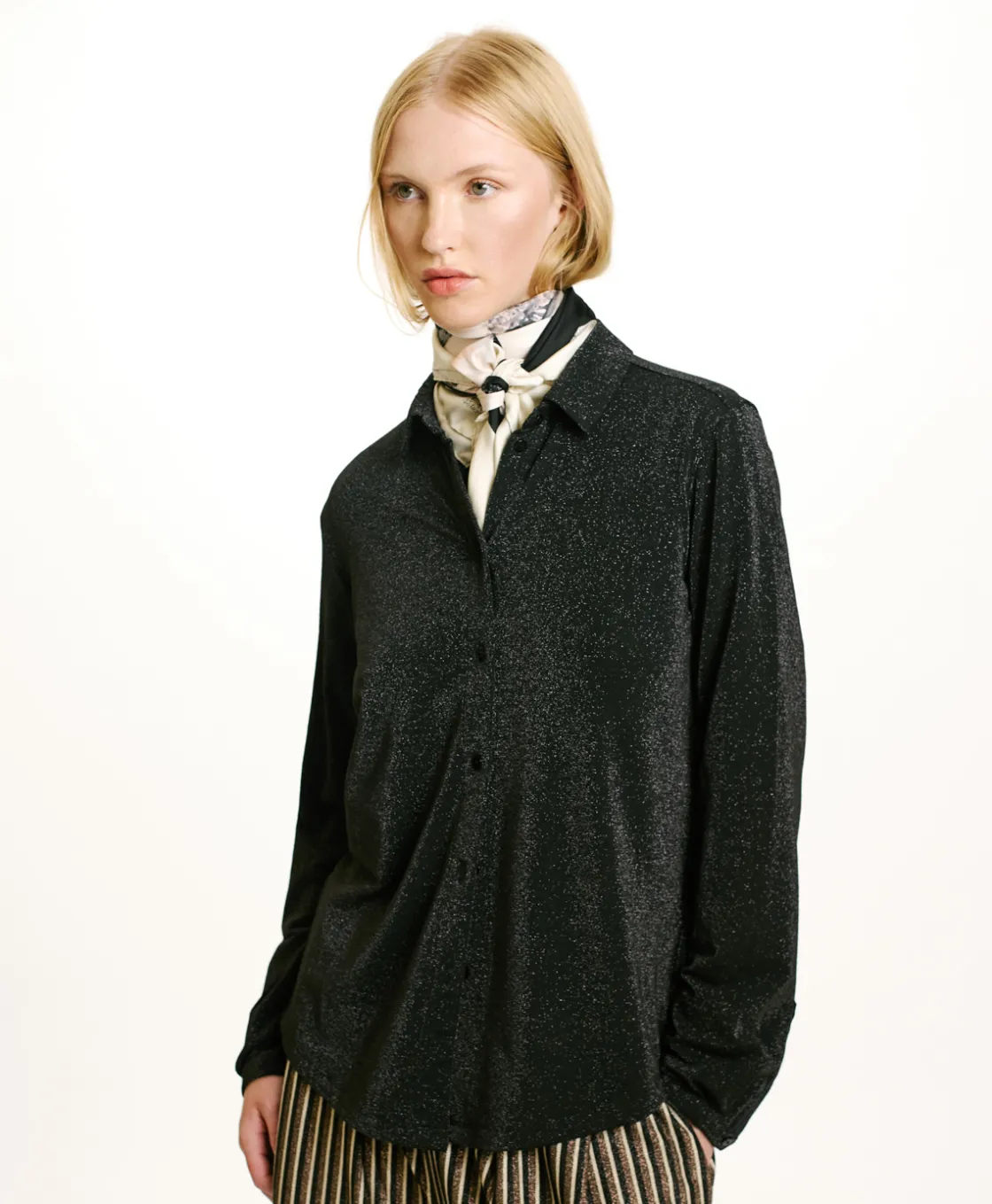 Momoni Chemises Et Blouses*CHEMISIER MEUDON EN JERSEY LUREX - GRIS CHARBON GrisCharbon