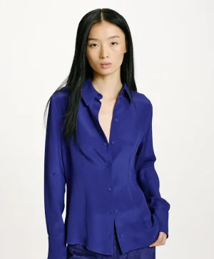 Momoni Chemises Et Blouses*CHEMISIER ORIGA EN MÉLANGE DE SOIE CRÊPE - Bleu