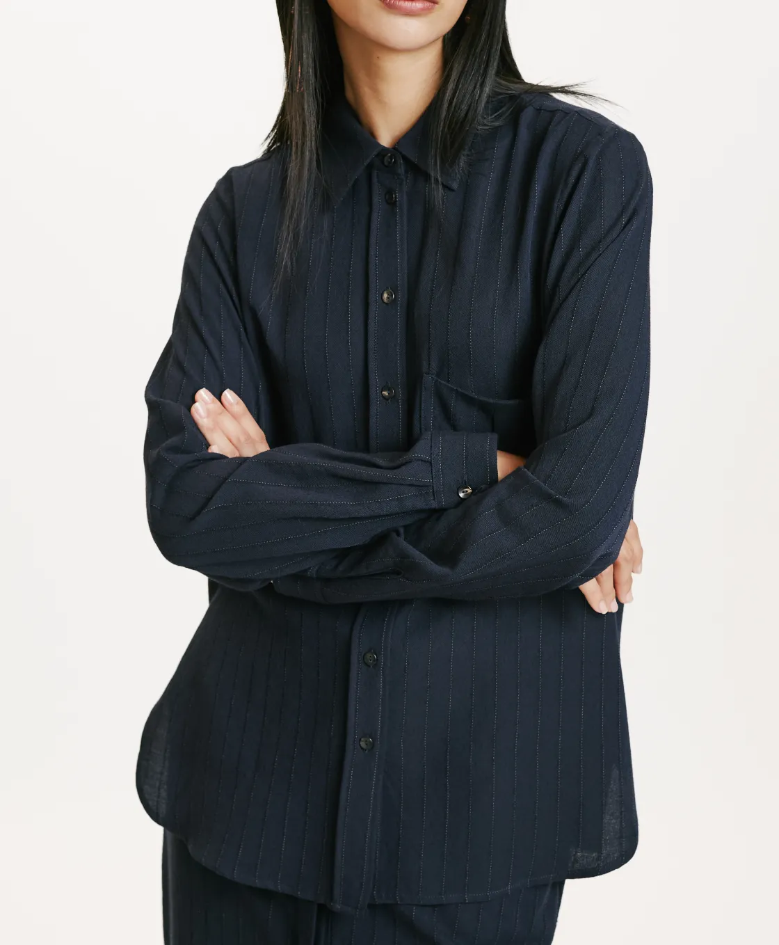 Momoni Chemises Et Blouses*CHEMISIER SADAO EN SERGÉ DE LAINE RAYÉ - Bleu