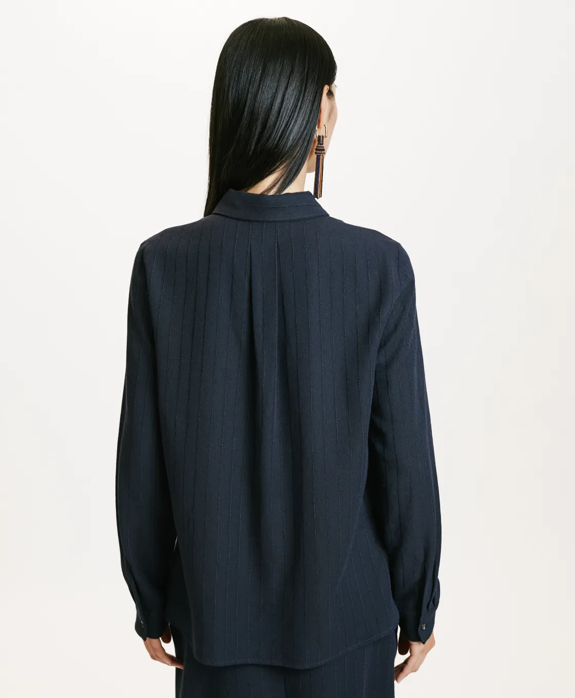 Momoni Chemises Et Blouses*CHEMISIER SADAO EN SERGÉ DE LAINE RAYÉ - Bleu