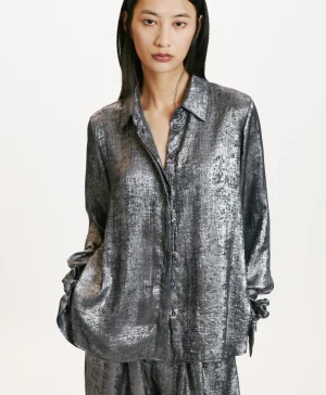 Momoni Chemises Et Blouses*CHEMISIER SAKE EN LAMINÉ FLUIDE - Argent
