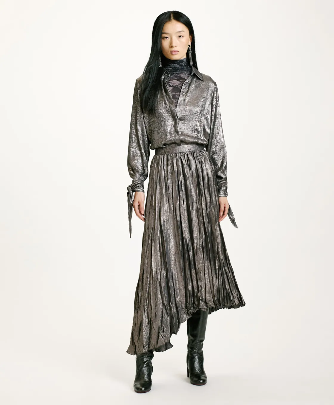 Momoni Jupes Et Shorts*JUPE EVALINE PLISSÉE EN LAMINÉ FLUIDE - Argent