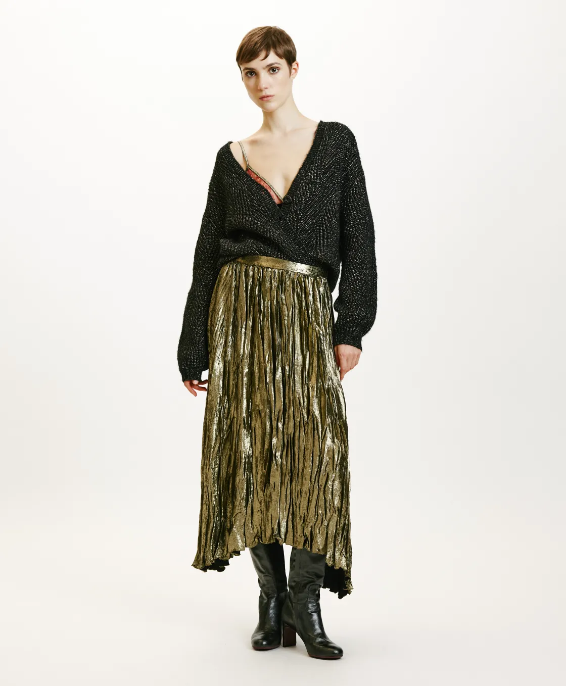 Momoni Jupes Et Shorts*JUPE EVALINE PLISSÉE EN LAMINÉ FLUIDE - OR FONCÉ OrFoncé