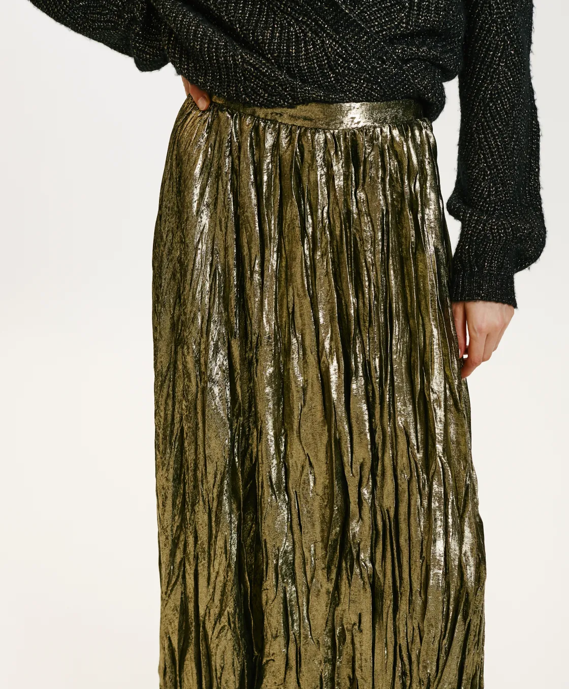 Momoni Jupes Et Shorts*JUPE EVALINE PLISSÉE EN LAMINÉ FLUIDE - OR FONCÉ OrFoncé
