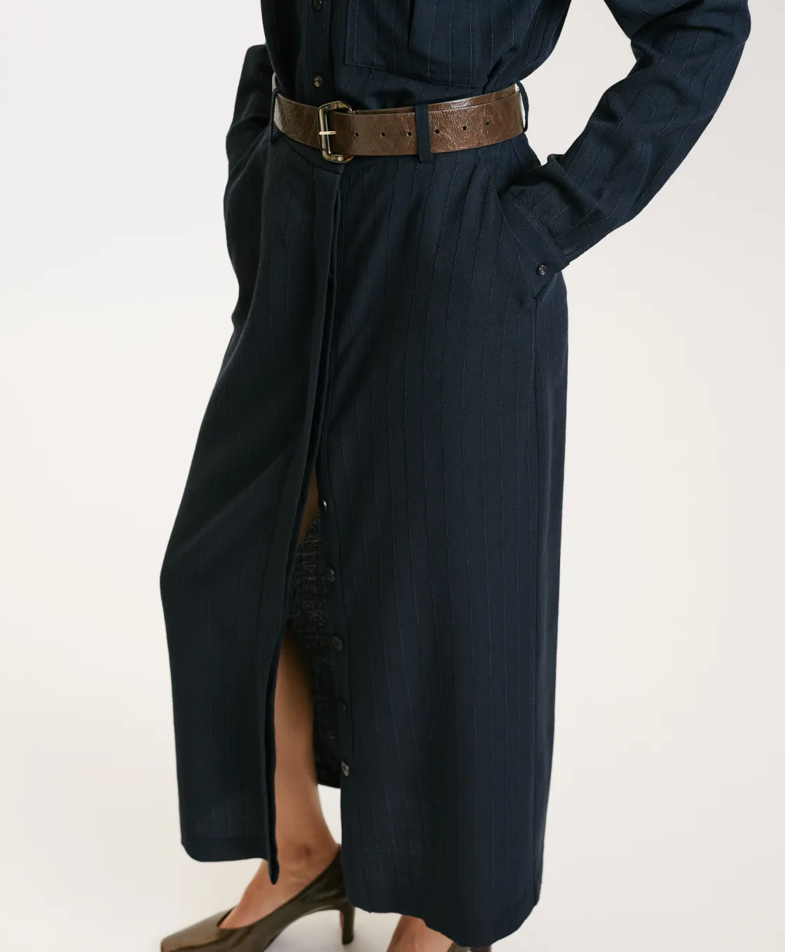 Momoni Costumes*JUPE NOA EN SERGÉ DE LAINE RAYÉ - Bleu