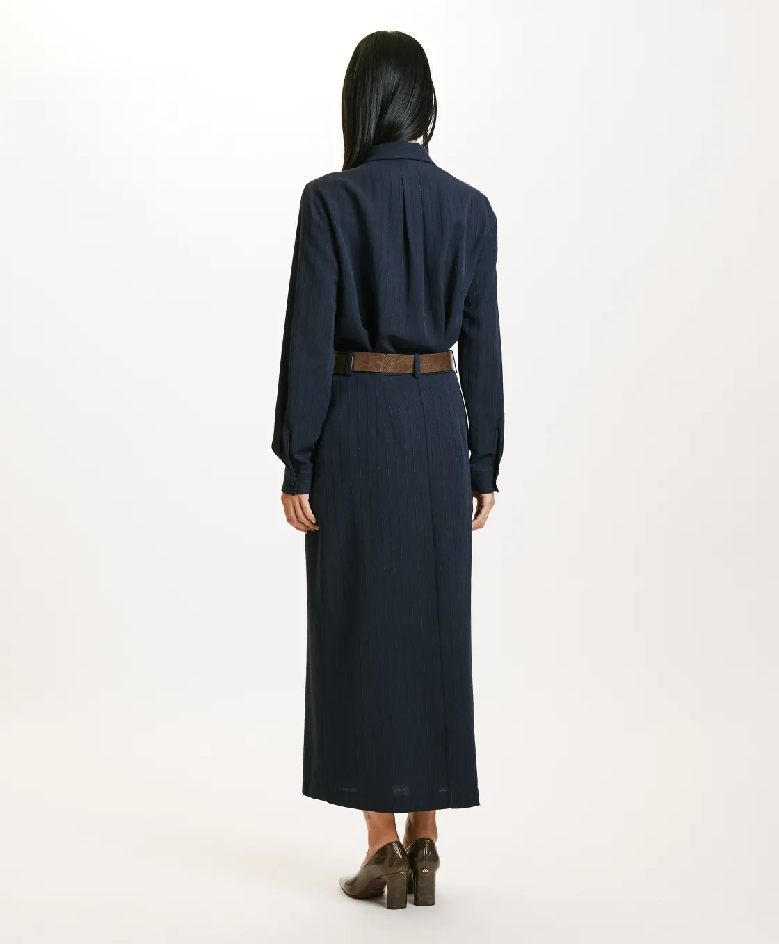 Momoni Costumes*JUPE NOA EN SERGÉ DE LAINE RAYÉ - Bleu