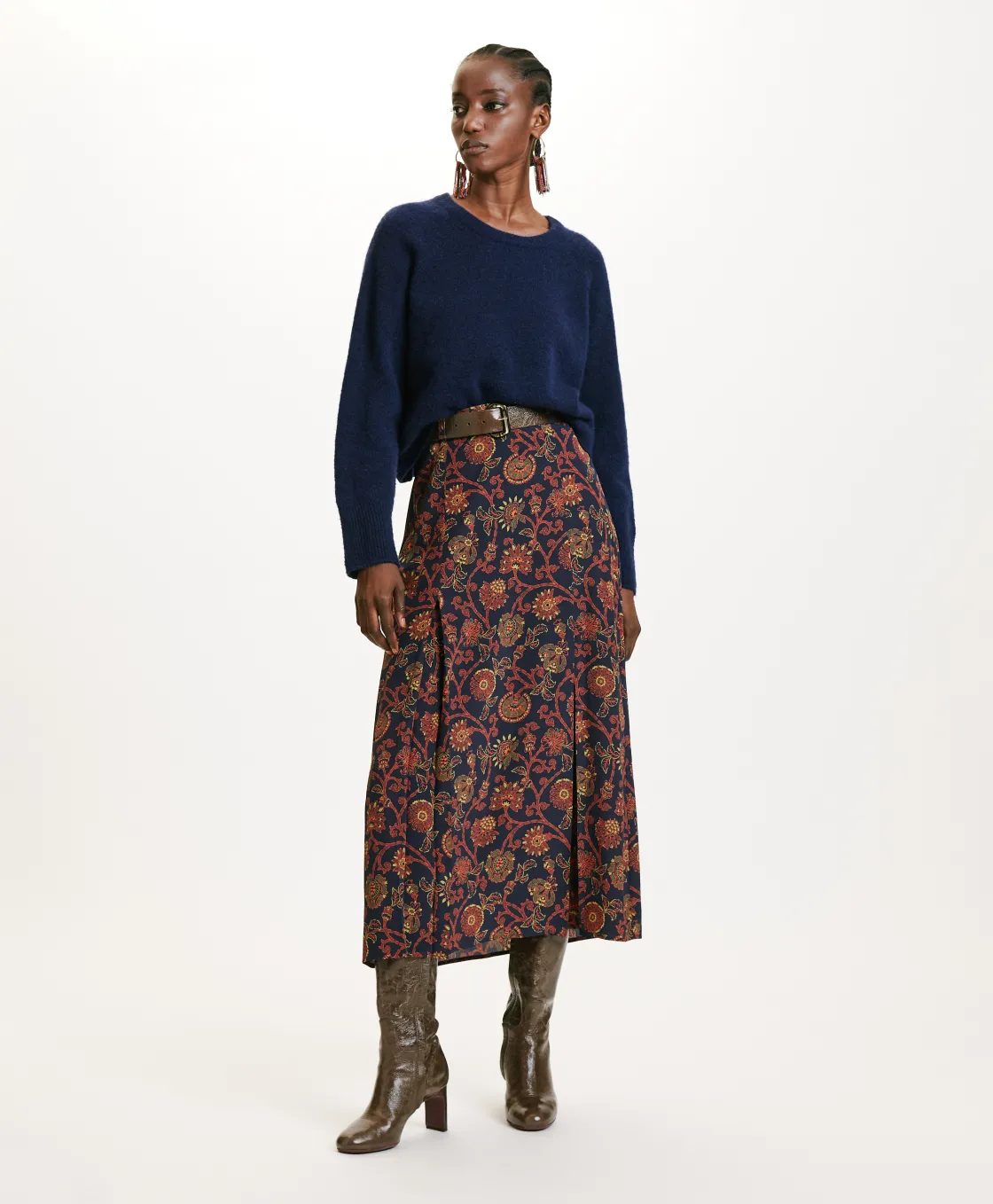 Momoni Jupes Et Shorts*JUPE TAKUMA EN CRÊPE DE CHINE IMPRIMÉ - Bleu/Orange