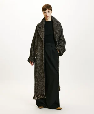 Momoni Manteaux*MANTEAU DORAYAKI EN NATTE LAINE ALPAGA À FRANGES - Noir/Écru