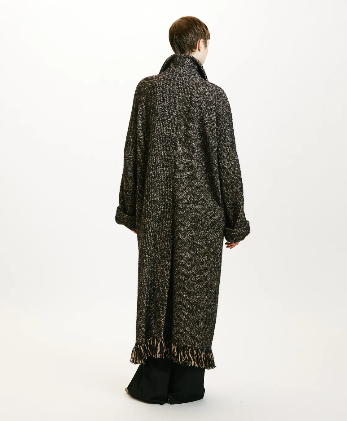 Momoni Manteaux*MANTEAU DORAYAKI EN NATTE LAINE ALPAGA À FRANGES - Noir/Écru