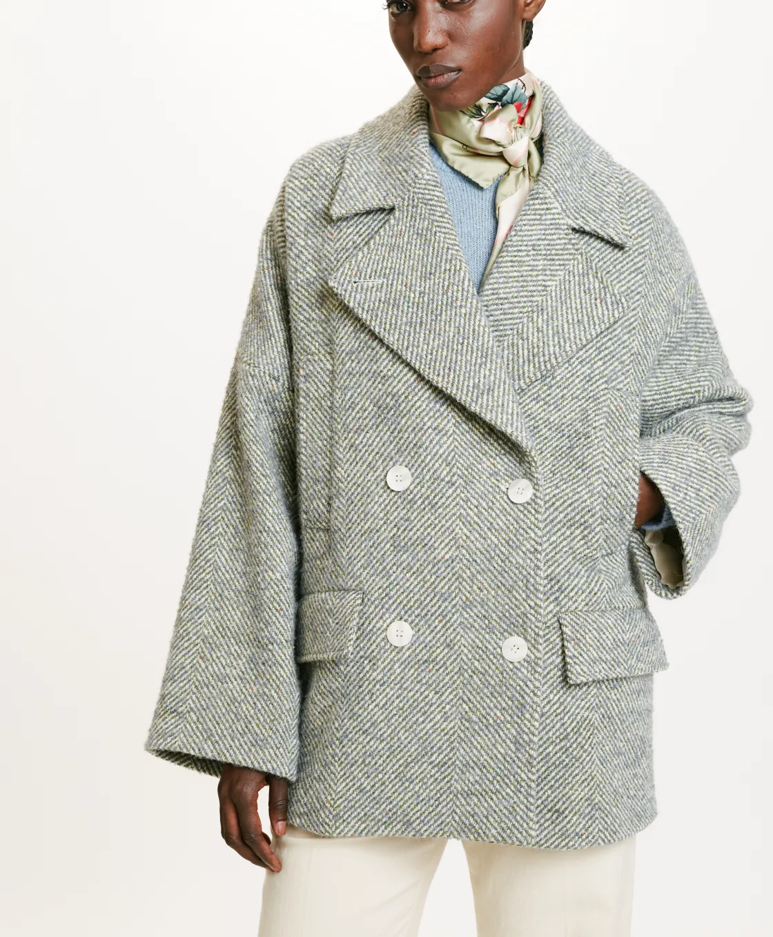 Momoni Manteaux*MANTEAU ICHIKA BIS EN CHEVRON BICOLORE - CÉRULÉEN MULTICOLORE CéruléenMulticolore