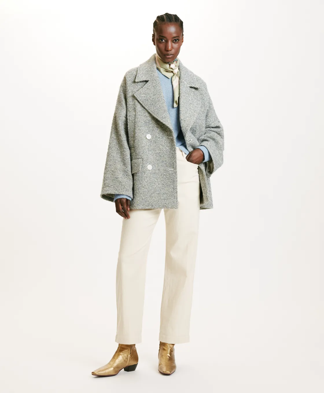 Momoni Manteaux*MANTEAU ICHIKA BIS EN CHEVRON BICOLORE - CÉRULÉEN MULTICOLORE CéruléenMulticolore