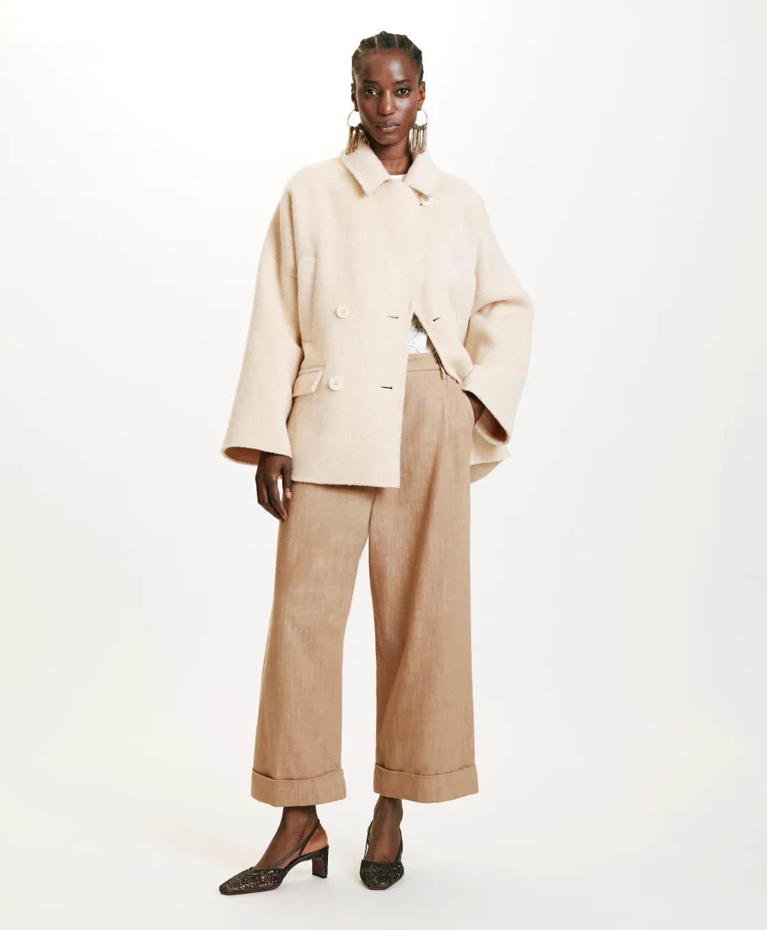 Momoni Manteaux*MANTEAU ICHIKA BIS EN PANNE DOUBLE LAINE ALPAGA - Beige