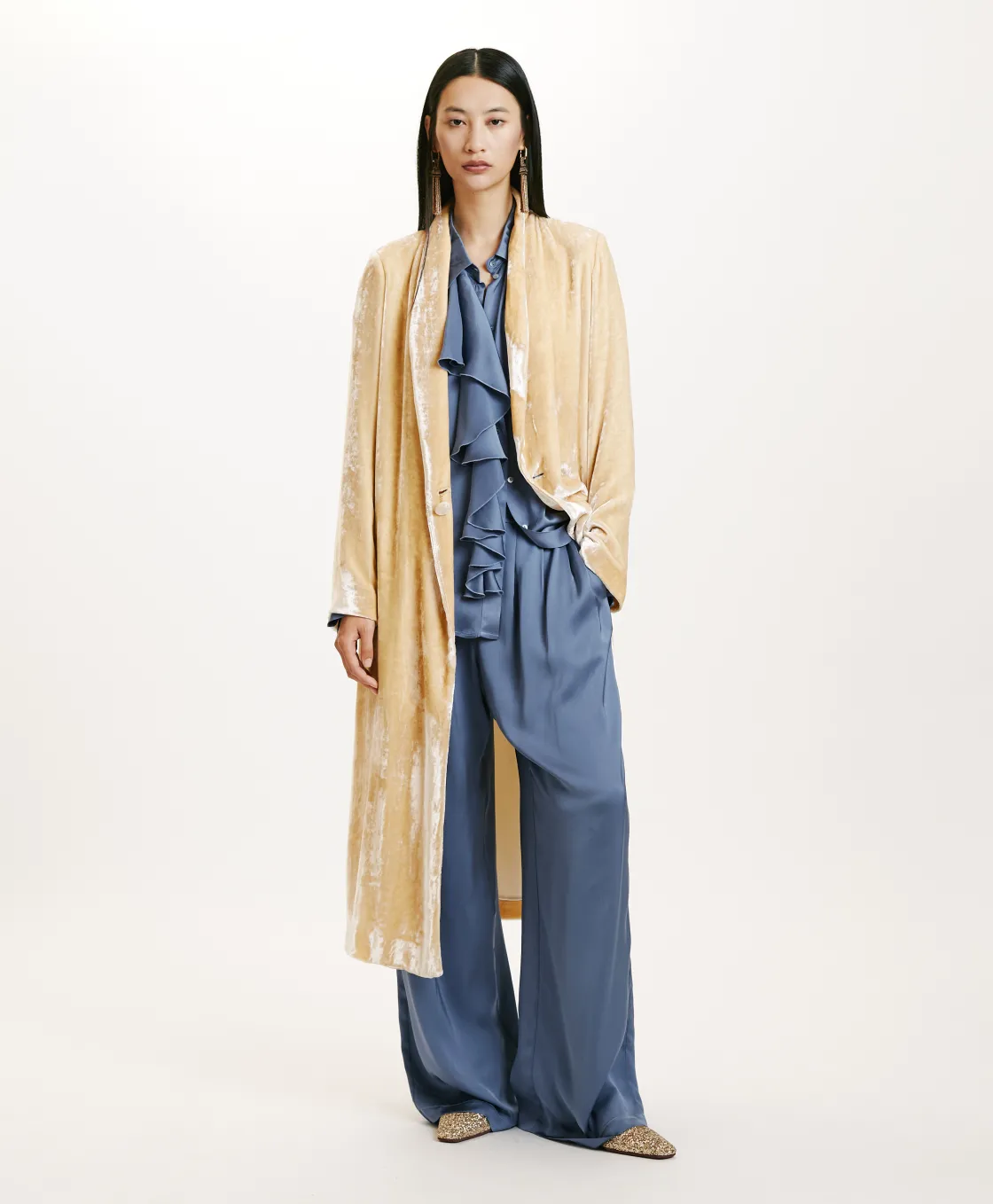 Momoni Manteaux*MANTEAU KATA ÉLÉGANT EN VELOURS DE VISCOSE SOIE - Champagne