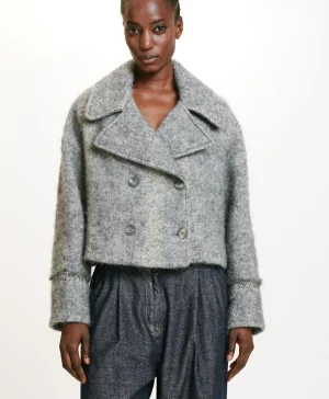 Momoni Manteaux*MANTEAU KENPI EN PANNE LAINE ALPAGA EN GAZE - Gris