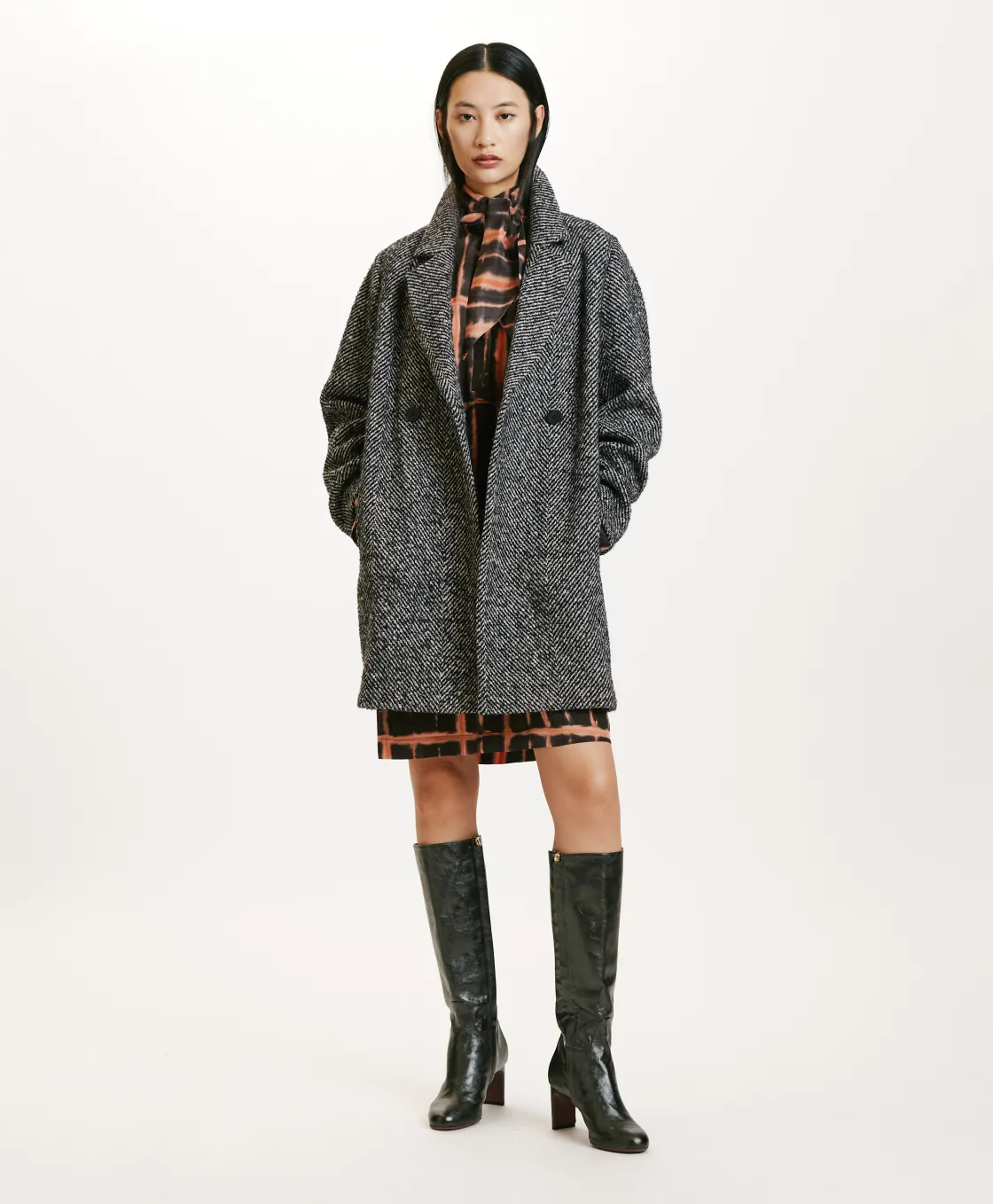 Momoni Manteaux*MANTEAU SHIBA EN CHEVRON BICOLORE - NOIR MULTICOLORE NoirMulticolore