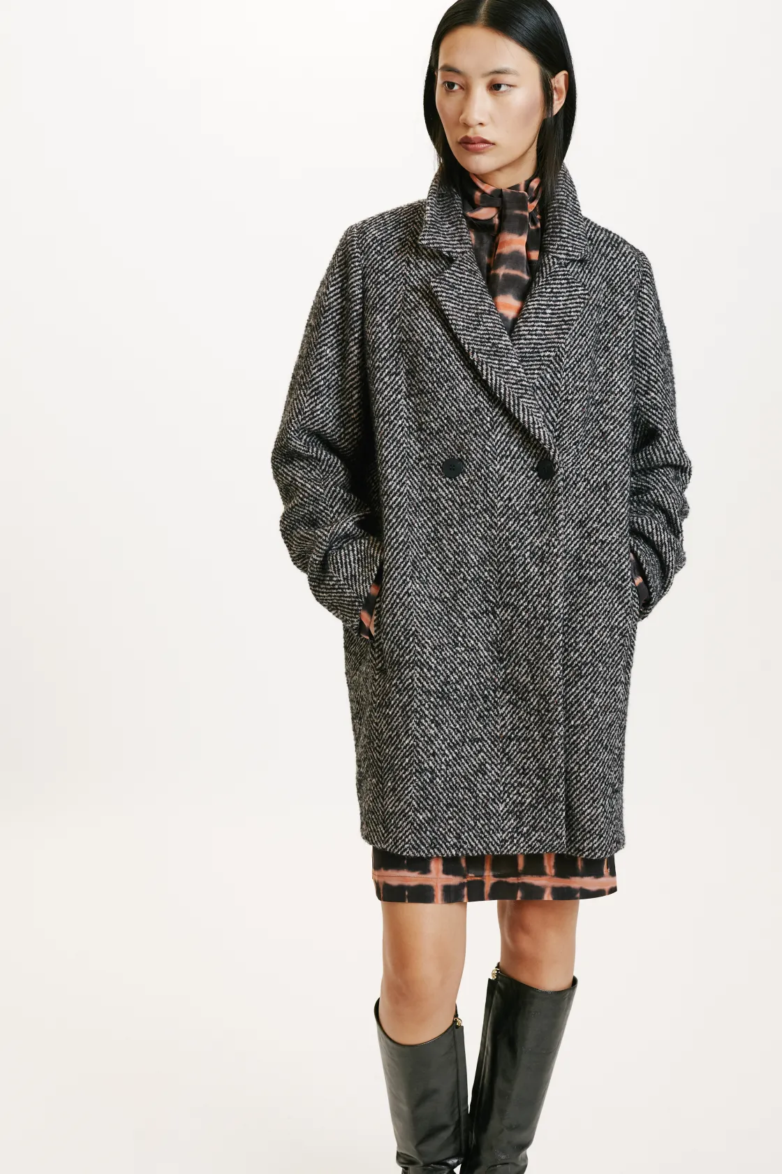 Momoni Manteaux*MANTEAU SHIBA EN CHEVRON BICOLORE - NOIR MULTICOLORE NoirMulticolore