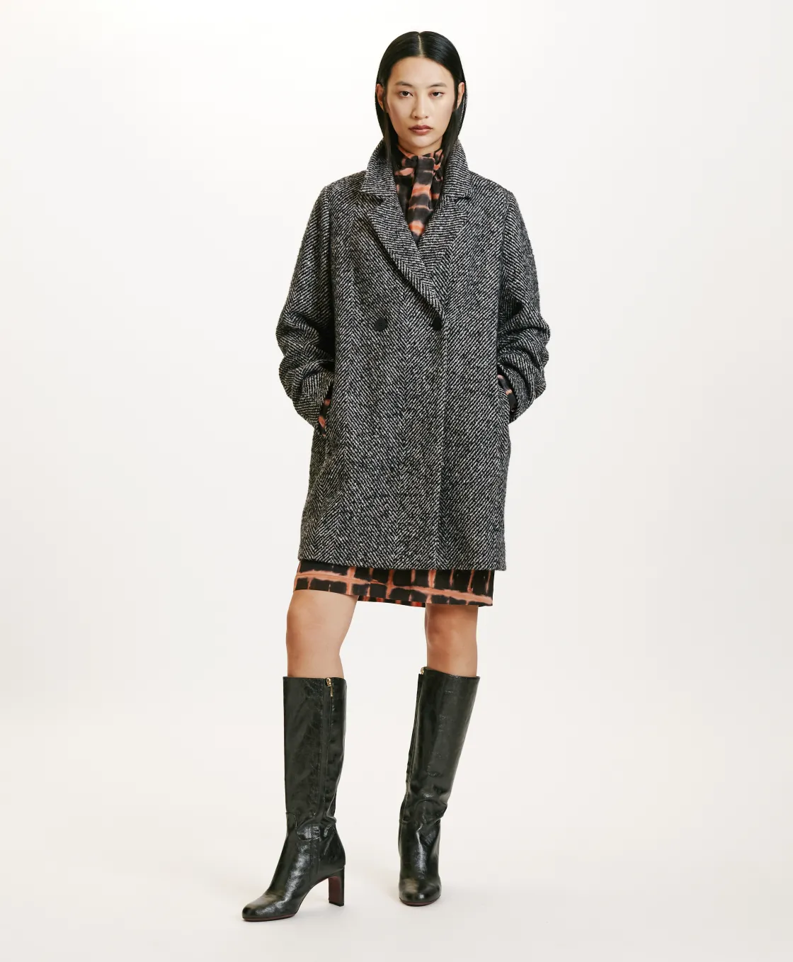 Momoni Manteaux*MANTEAU SHIBA EN CHEVRON BICOLORE - NOIR MULTICOLORE NoirMulticolore