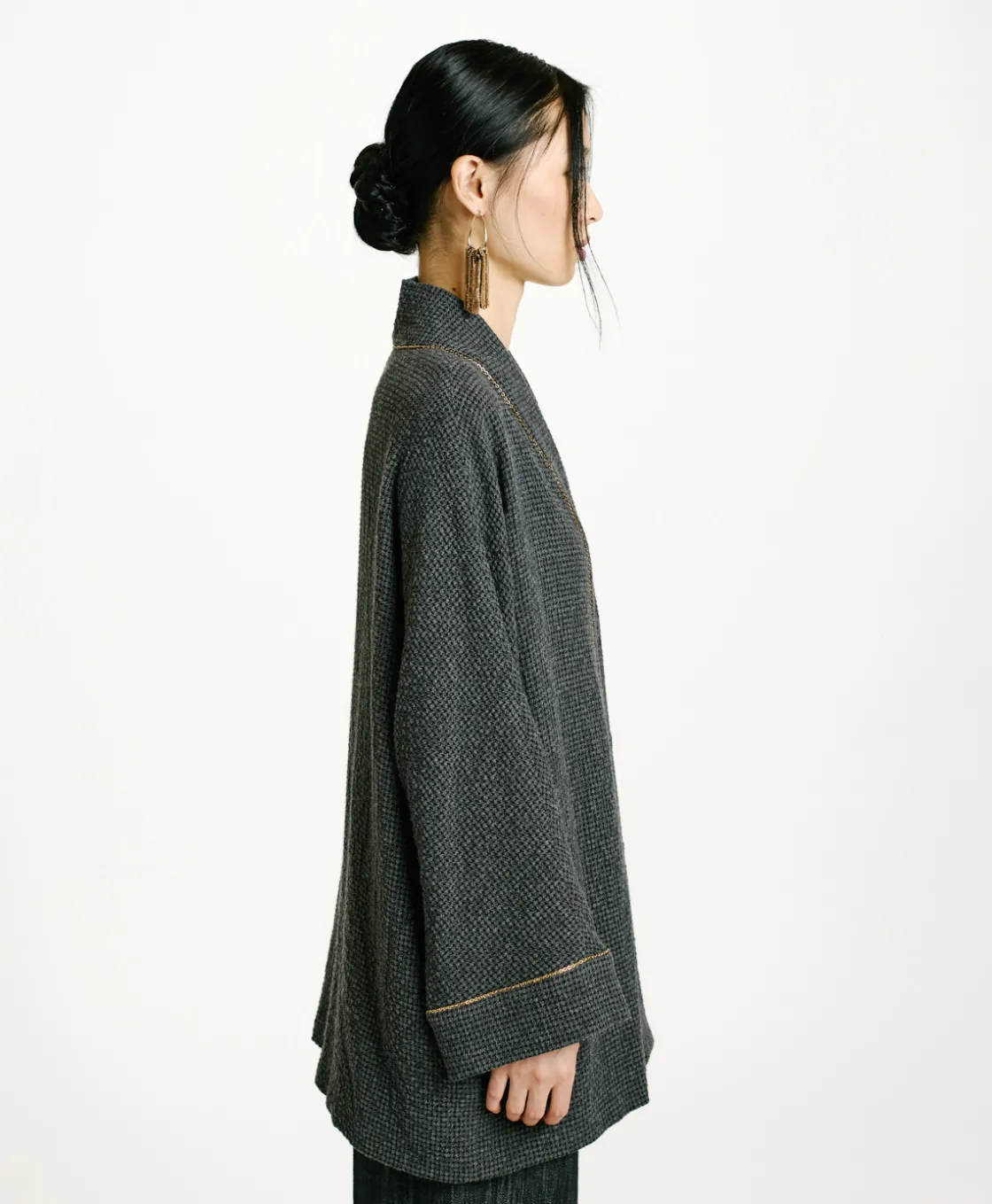 Momoni Manteaux*MANTEAU TARA EN PIED-DE-POULE SEERSUCKER - Noir/Anthracite