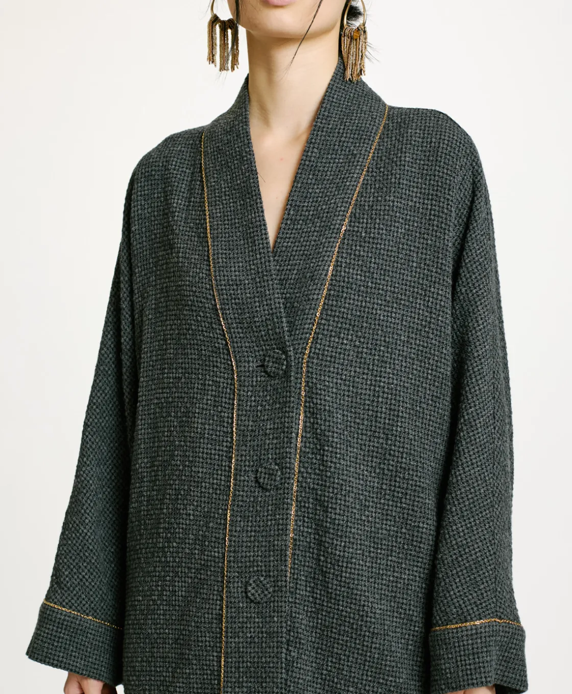 Momoni Manteaux*MANTEAU TARA EN PIED-DE-POULE SEERSUCKER - Noir/Anthracite