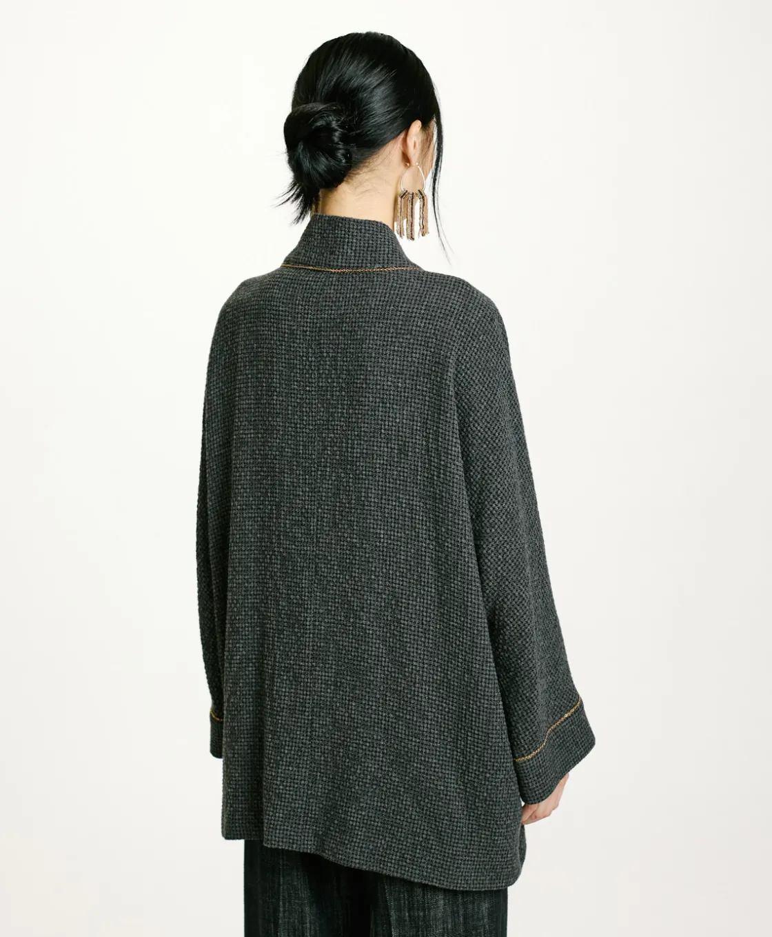 Momoni Manteaux*MANTEAU TARA EN PIED-DE-POULE SEERSUCKER - Noir/Anthracite