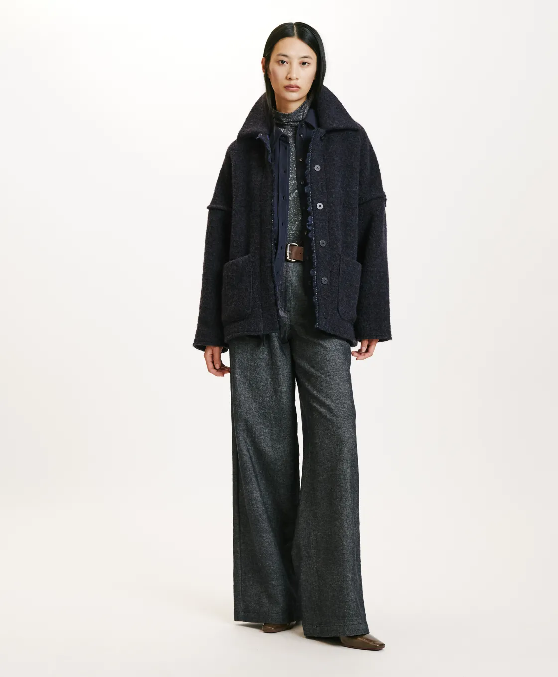 Momoni Manteaux*MANTEAU UMI EN BOUCLÉ LAINE ALPAGA - Bleu/Brun