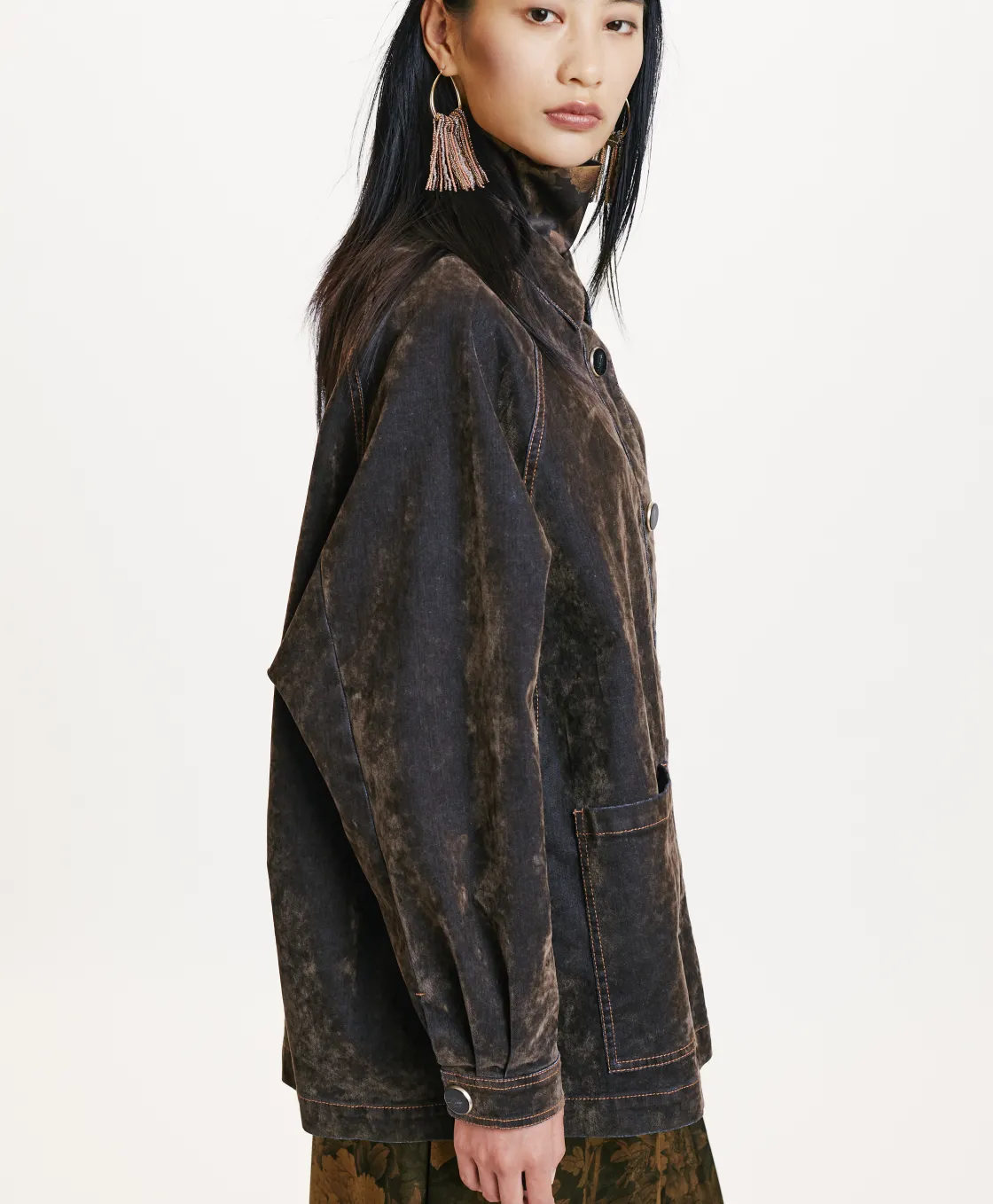 Momoni Manteaux*MANTEAU YAME' EN DENIM FLOCK - VERT MILITAIRE VertMilitaire